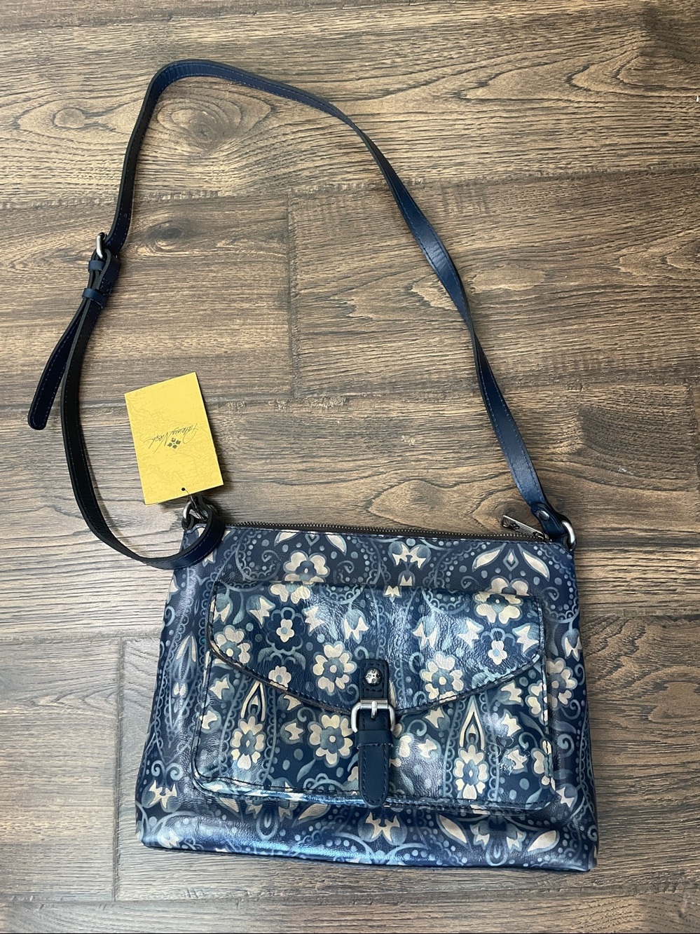 PATRICIA NASH Kirby floral leather crossbody Blue genuine leather bag. NWT